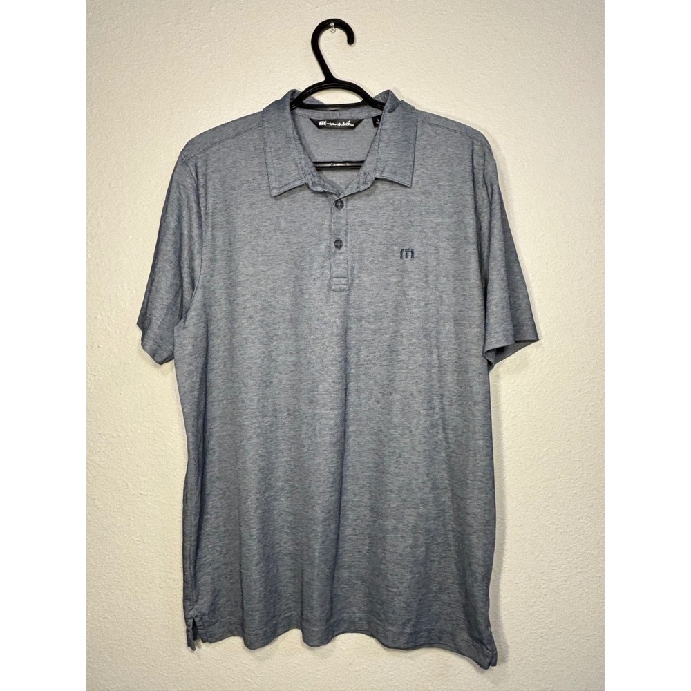 TravisMathew Mens Short Sleeve Polo Shirt Blue Gray Heathered Golf Top Size L - Picture 1 of 7